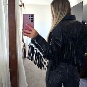 Black Fringe Leather Jacket